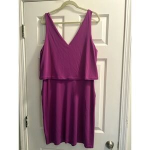 Lauren Ralph Lauren Womens Magenta Sheath Dress XL Cape Overlay Cocktail Elegant